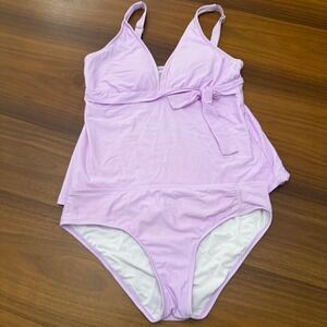 Alex Marie Womens Lilac Purple Tankini Swimsuit Set Side Tie AX395350 Large